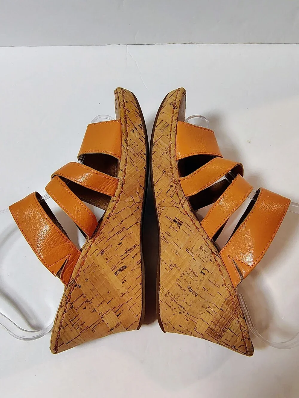 Born Zemora Women's Leather Cork Wedge Slip-On Strappy Comfort Sandals Orange 8